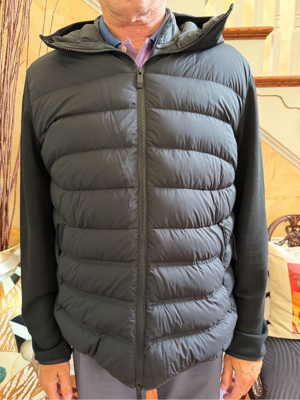 Moncler Men's Black Zip-up Hooded cardigan - mixed media down filled.